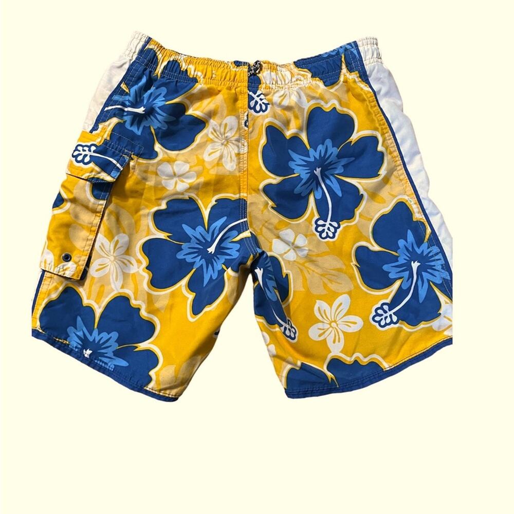 PLC - Boys Blue, Yellow, and White Floral Swim Trunks